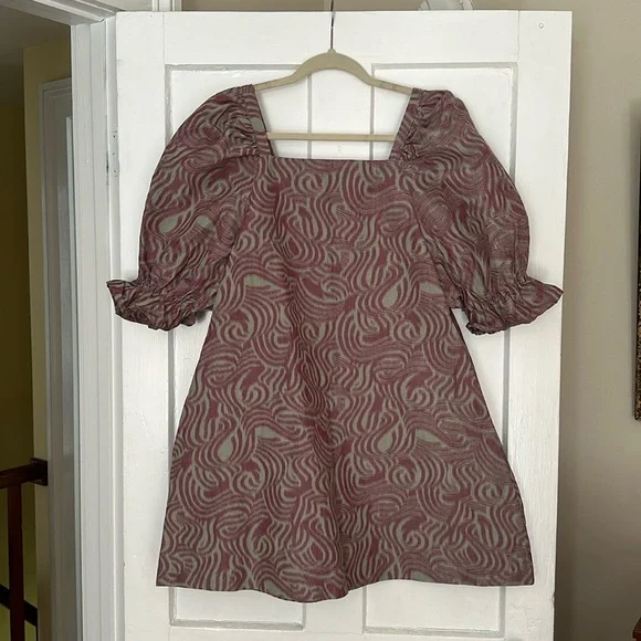 Nikki Chasin Felix dress in green burgundy swirl, size L - Picture 2 of 5